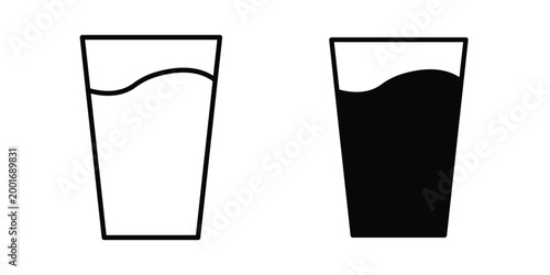 Water glass icon with line stroke and black silhouette style