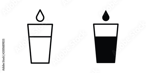 Water glass icon with line stroke and black silhouette style