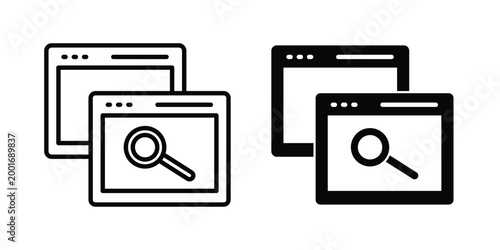 Web search icon with line stroke and black silhouette style