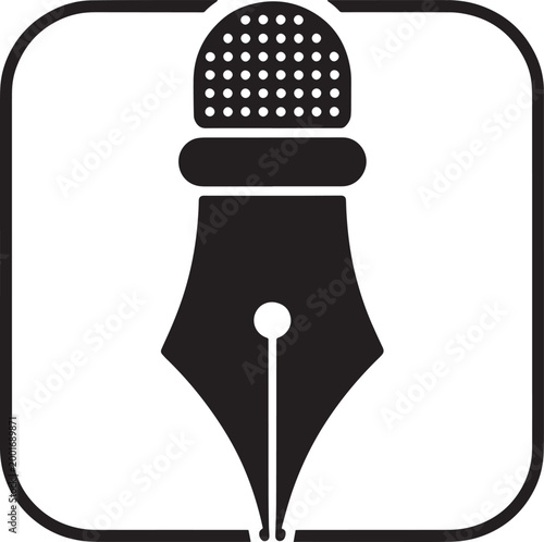 Black fountain pen nib icon with rounded square border and white background