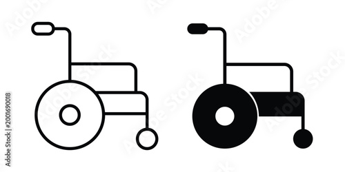 Wheelchair icon with line stroke and black silhouette style