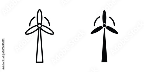 Wind turbine icon with line stroke and black silhouette style