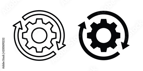 Workflow process icon with line stroke and black silhouette style
