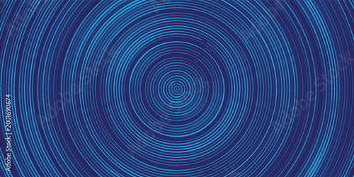Abstract deep blue and light blue concentric circles line pattern for futuristic tech background.