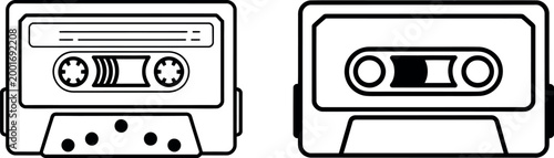Two cassette tapes in line art style with cassette tape magnetic tape recording playback technology illustration equipment collection