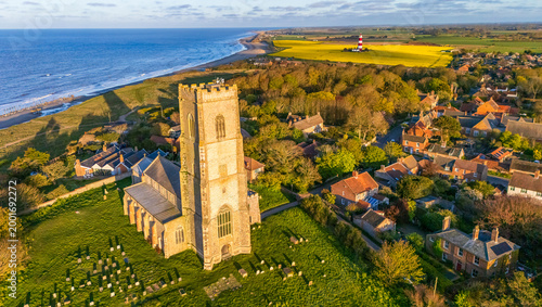Vászonkép Aerial view of the quaint village of Happisburgh in North Norfolk, UK on a sprin