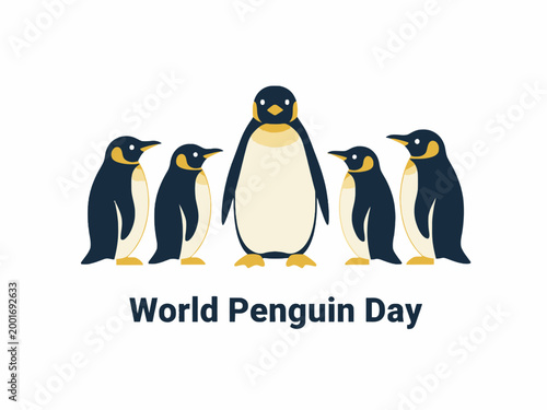 Penguin Group Standing for World Penguin Day Flat Vector
