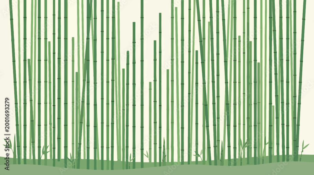 Fototapeta premium Green bamboo stalks densely packed in a serene natural landscape setting
