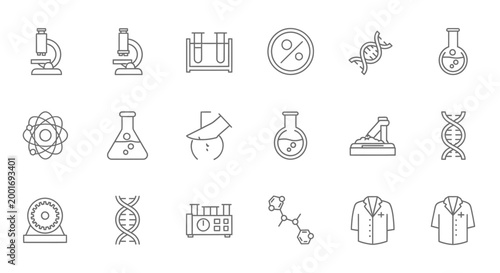 Science Icons Set: DNA, Microscope, Flasks, Lab Equipment