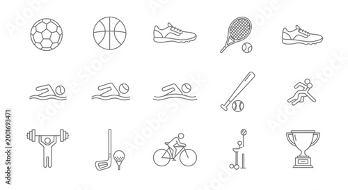 Sports Icons: Football, Basketball, Tennis, Running, Swimming, Cycling, Golf