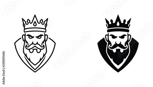 Angry king character face with majestic crown and beard in professional vector mascot design style