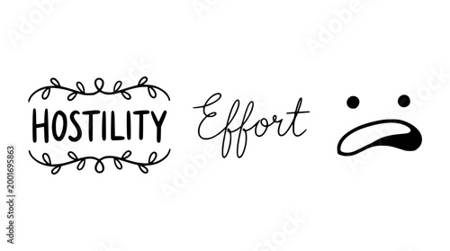 Stylized typography vector design featuring hostility and effort text labels