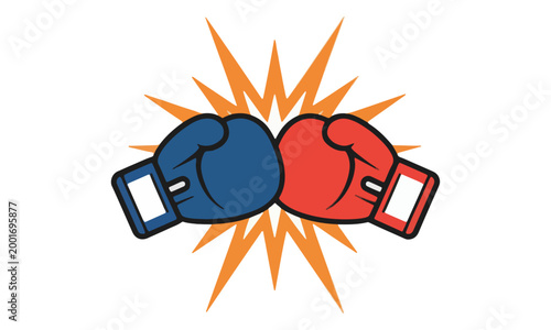 Red and Blue Boxing Gloves Colliding with Impact Spark