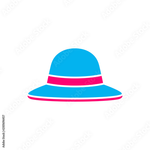 Blue and pink striped sun hat isolated on white background stylish summer accessory for beachwear or outdoor events