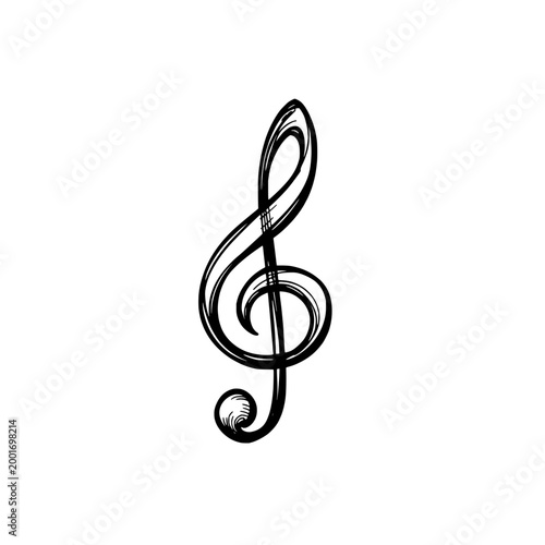 Piano and treble clef icon logo design. Music note and instrument sign and symbol. Hand drawn piano icon. Music school or education.