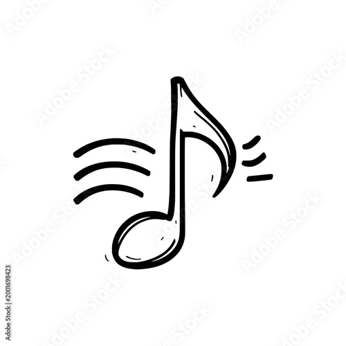 Music note icon logo design. Musical sound sign and symbol. Music note icon. Hand drawn doodle melody symbol for audio and song apps.