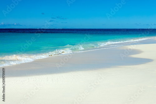 View of Shoal Bay beach, white sand and transparent water, Caribbean dream landscape in Anguilla island, British West Indies