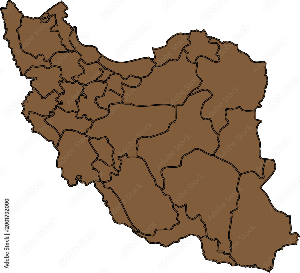 Obraz premium Iran Province Map with Administrative Divisions – Brown Flat Color Vector with Black Borders, Editable