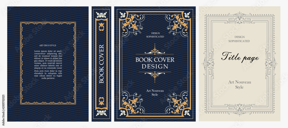 Εκτύπωση καμβά Classic vintage book cover, title page, spine design with Art Deco, Baroque, Art Nouveau and Victorian ornaments