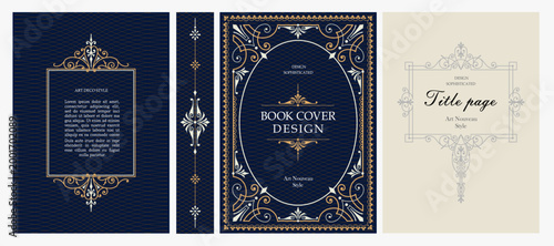 Cuadro en lienzo Classic vintage book cover, title page, spine design with Art Deco, Baroque, Art Nouveau and Victorian ornaments