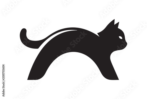 Black Cat Arched Back Silhouette Halloween Scary Cat Vector Illustration.