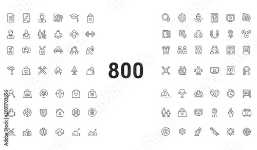 Modern Minimal Outline and Solid UI Icon Set Featuring Business, Education, Healthcare, Transport, Ecology and Lifestyle Elements