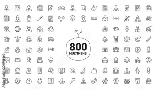 Minimal Thin Line and Solid Business, Education, Medical, Transport, Ecology, Fitness and Shopping Icon Mega Collection Vector Set