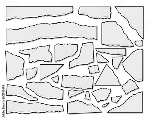 Ripped paper scraps on white background. Suitable for stickers and notebooks. Easy to use vectors.