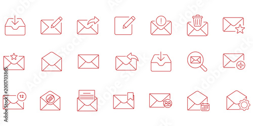 Envelope icon set. Email vector set. Isolated mail line icon set. Send mail to address inbox.
