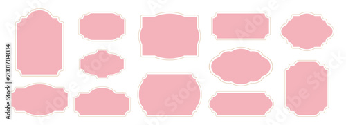 Vintage pink label set, gold border elegant art deco frame, banner. Classic tags for handmade branding and rustic packaging. Sale sticker, certificate retro emblem 