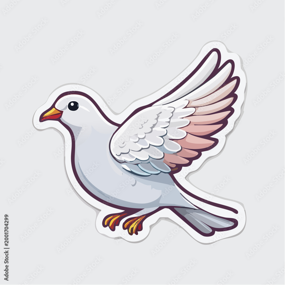 Fototapeta premium Cartoon White Dove Flying with Wings Spread