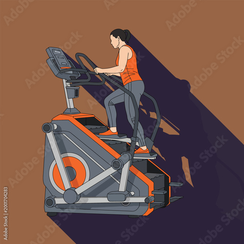 Woman exercising on an elliptical machine in a gym.