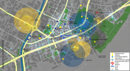 City Map with Heatmap Overlays Showing Data Distribution.