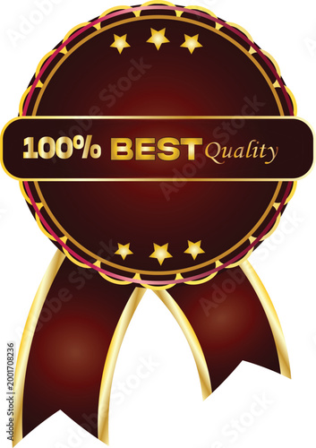 Premium Gold Best Choice Badge with Red Ribbon Vintage Quality Label Vector .Gold best choice label with red ribbon in a premium vintage badge design.