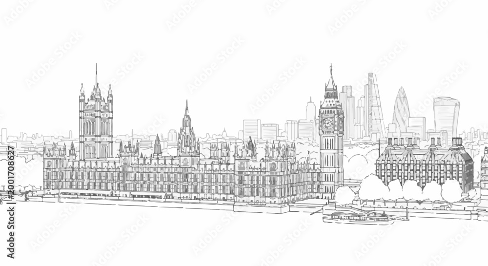 Fototapeta premium Iconic city skyline with famous clock tower and parliamentary buildings