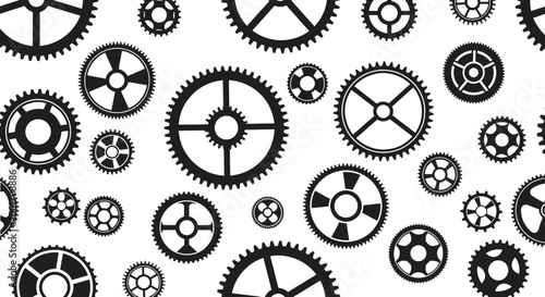 Black gears on white background.