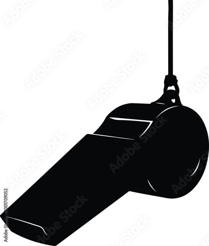 Sports Whistle Silhouette with Hanging Cord Metaphor for Coaching Authority and Game Officiating Vector Illustration