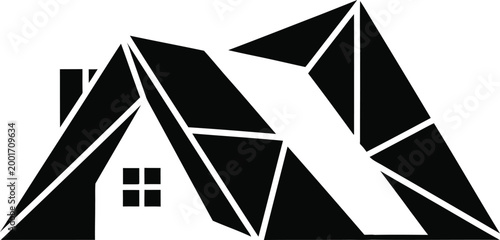 Abstract geometric roof with window and chimney elements