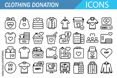 Humanitarian Clothes Relief Line Art Icon Collection
