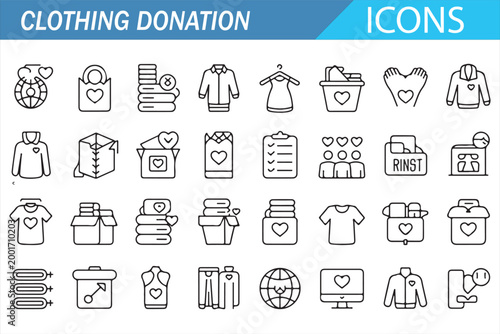 Apparel Donation and Reuse Black and White Icon Set