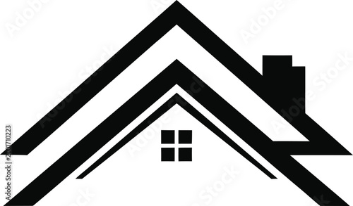 Stylized house roof silhouette with chimney with real estate