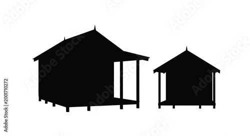 two traditional huts silhouette high quality professional detailed modern elegant