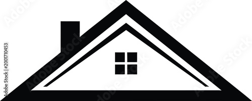 Modern house roof icon with chimney with real estate with black and wh