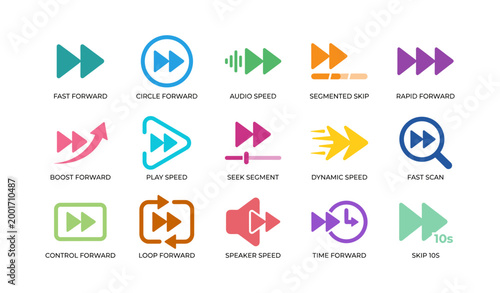 Playback fast forward and speed control icons on white background