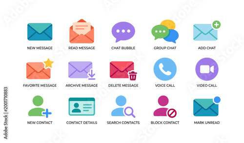 Messaging and contact icons showing mail and call functions on white