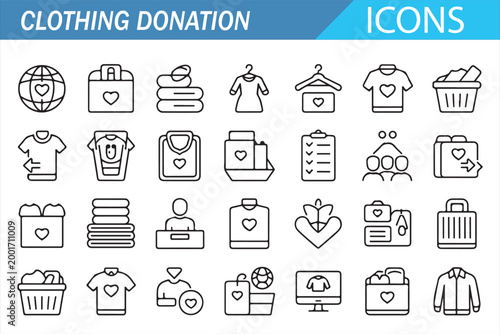 Donation Box Clothes Heart and Help Icons Collection