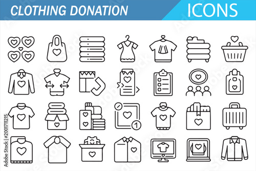 Clothing Recycling and Charity Giving Line Icons Set