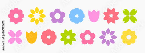 Flowers icons colorful set vector illustration. Clip art design elements.