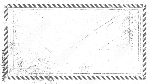 Distressed grey diagonal stripe border with grunge texture and scattered speckles