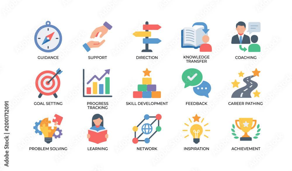 Fototapeta premium Career development and coaching icons on white background